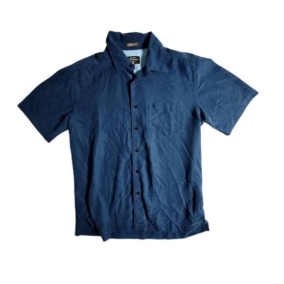Quiksilver Waterman Shirt Mens Small Blue Short Sleeve Button Up Front Pocket - Picture 1 of 7